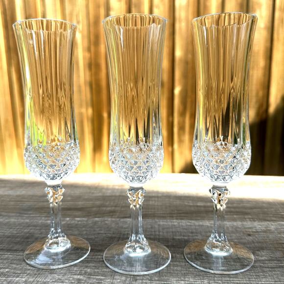 Cristral D'Arques Longchamp Crystal Champagne Flutes Made in France-Set of 3 - Picture 3 of 6